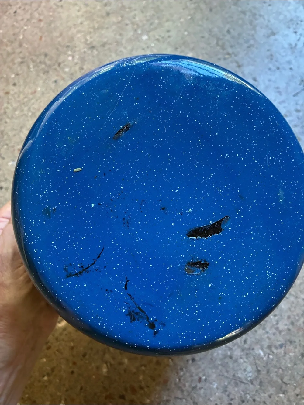 Blue Speckled Enamel Camping Pot with Lid and Bail Handle